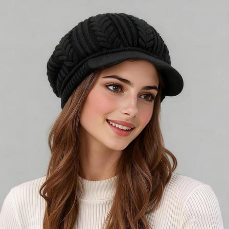 Kadın Triko Şapka Yumuşak Dokulu Kışlık Bere Şapka Günlük Kullanım Kaşe Model Siyah