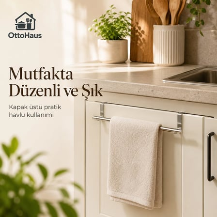 OttoHaus Kapak Üstü Havlu Askısı, Paslanmaz Çelik Mutfak Dolabı Havluluk - 1 Adet