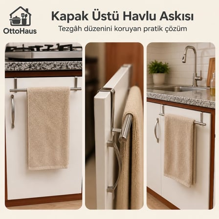 OttoHaus Kapak Üstü Havlu Askısı, Paslanmaz Çelik Mutfak Dolabı Havluluk - 1 Adet