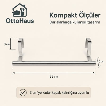 OttoHaus Kapak Üstü Havlu Askısı, Paslanmaz Çelik Mutfak Dolabı Havluluk - 1 Adet