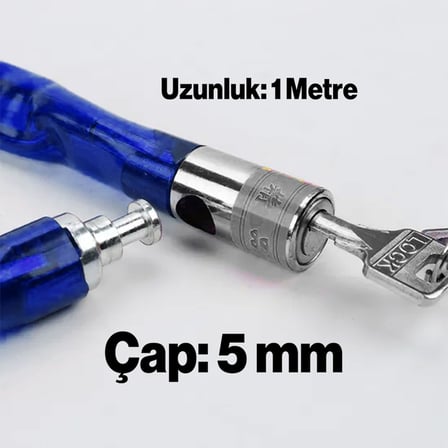 Korumalı Bisiklet Motosiklet Zincir Kilidi 100 cm Çelik Kilit Çap 5 mm Ø Hırsızlık Önleme 1 Adet