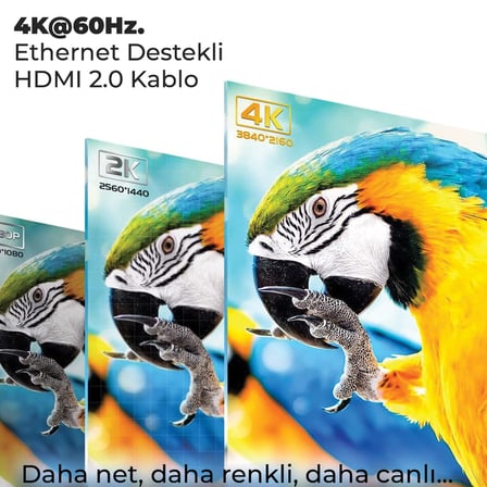 Bix NHD02 4K@60Hz Yüksek Hızlı HDMI & Ethernet Kablosu, 18Gbps Veri Aktarım Hızı, HDMI 2.0