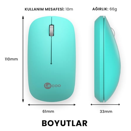 Lecoo WS214 Kablosuz 1200DPI 3 Tuşlu Sağ ve Sol Elle Kullanıma Uygun 10m Kullanım Mesafesi Yüksek
