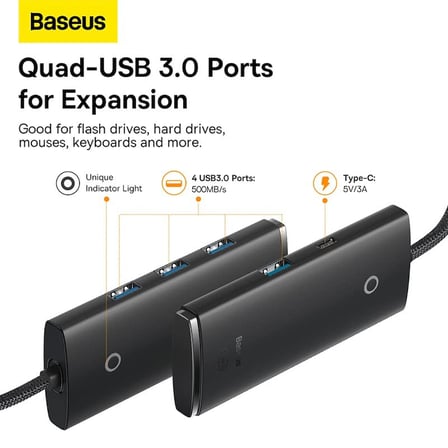 Baseus Lite 4nanü 1 Arada Multifonksiyonal USB-A Hub Şarj İstasyonu- Siyah