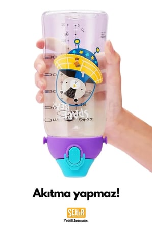 Lexroo Uzspace 500ml Askılı Kulplu Pipetli Tritan Çocuk Su Matarası (Turuncu-Mavi)