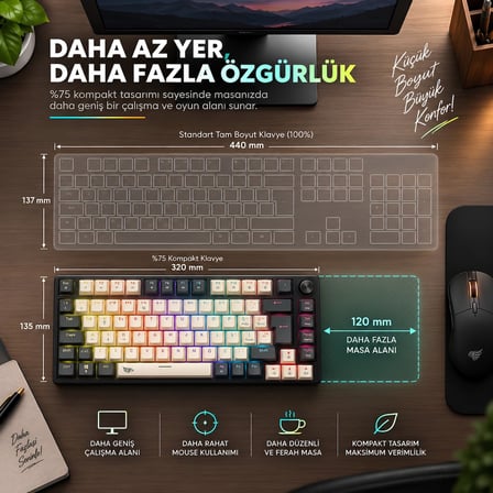 GAMEAGLE%75 Kablolu RGB Mekanik Gaming Klavye, Türkçe Q, Blue Switch KB-09