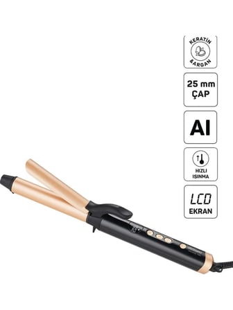 Arzum AR5186 Volume Pro Seramik Plakalı Saç Maşası, 25 mm, Kalın Bukle, Keratin ve Argan Yağlı