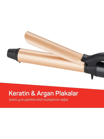 Arzum AR5186 Volume Pro Seramik Plakalı Saç Maşası, 25 mm, Kalın Bukle, Keratin ve Argan Yağlı
