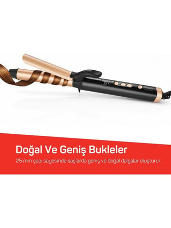 Arzum AR5186 Volume Pro Seramik Plakalı Saç Maşası, 25 mm, Kalın Bukle, Keratin ve Argan Yağlı