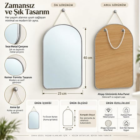Deinhaus Askılı Duvar Aynası cm, İnce Çerçeve