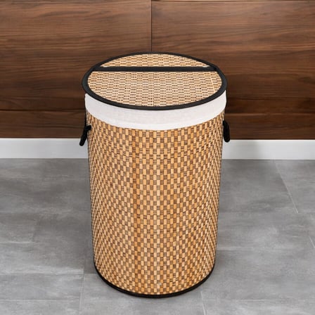 Deconox El Yapımı Hasır Katlanır Çamaşır Sepeti Yuvarlak 55 Litre