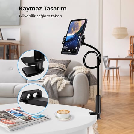 Juo 90 CM Esnek Tablet ve Telefon Tutucu Stand Akrobat Siyah 360 Derece Dönebilen Kaymaz Tutucu
