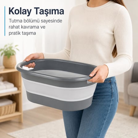 JAOVA Katlanabilir Çamaşır Sepeti 18 Litre Gri