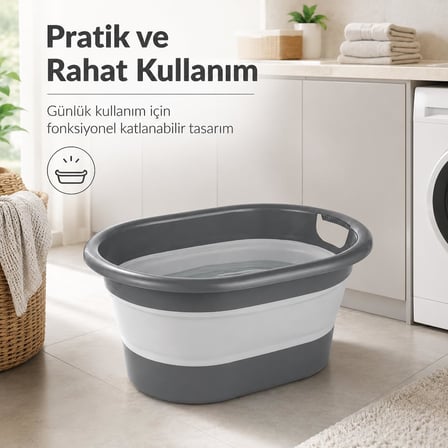 JAOVA Katlanabilir Çamaşır Sepeti 18 Litre Gri