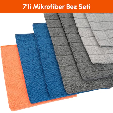 PIKAS 7’li Mikrofiber Temizlik Bez Seti, Çok Amaçlı Araç Ev Mutfak Yüzey Temizleme Bezi