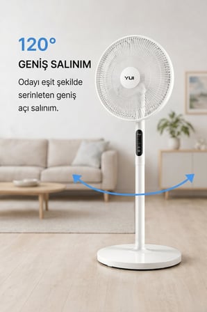 Yui F60 Beyaz 16 İnç 50W 8 Kademe 5 Pervane Döner Başlıklı Uzaktan Kumandalı Vantilatör
