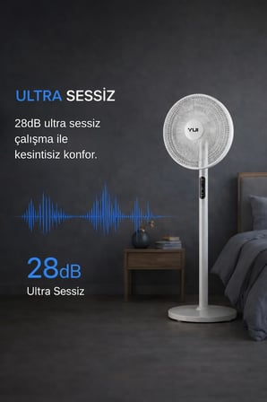 Yui F60 Beyaz 16 İnç 50W 8 Kademe 5 Pervane Döner Başlıklı Uzaktan Kumandalı Vantilatör