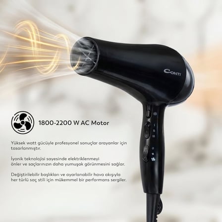 Conti CHD-125 Karayel Saç Kurutma Makinesi 2200W AC Motor Profesyonel 3 Kademe Isı Ayarı 2 Kademe