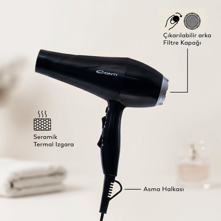 Conti CHD-125 Karayel Saç Kurutma Makinesi 2200W AC Motor Profesyonel 3 Kademe Isı Ayarı 2 Kademe