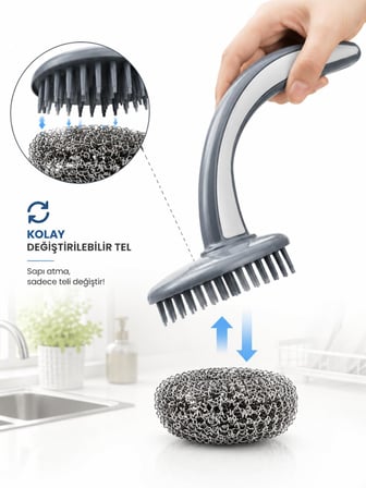 Beylini 20GR Tutma Saplı Bulaşık Teli Ergonomik Dayanıklı Güvenli Paslanmaz Lüks Bulaşık Ovma