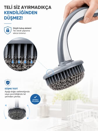Beylini 20GR Tutma Saplı Bulaşık Teli Ergonomik Dayanıklı Güvenli Paslanmaz Lüks Bulaşık Ovma