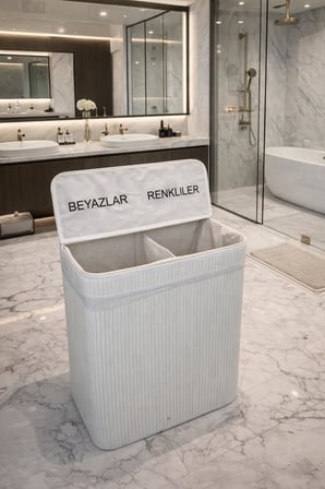 Lexroo Modern Bambu Beyazlar/renkliler Ayrı Bölmeli Çamaşır Kirli Sepeti 52X32X60CM 100 Litre Büyük