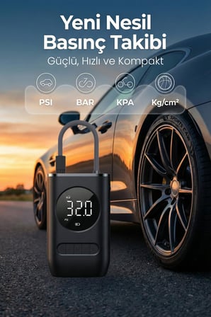 Embatech Hava Pompası 150 Psı 4000MAH LED Işıklı LCD Ekranlı Taşınabilir Şarjlı hava Kompresör Araç