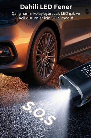 Embatech Hava Pompası 150 Psı 4000MAH LED Işıklı LCD Ekranlı Taşınabilir Şarjlı hava Kompresör Araç