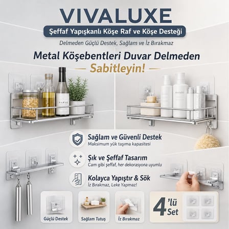 VIVALUXE Şeffaf Yapışkanlı Duvar Askısı 4'lü Set