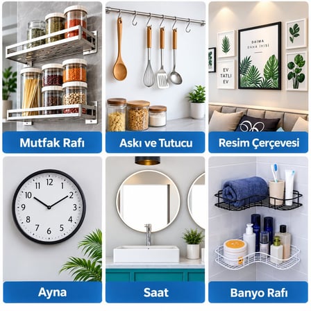 VIVALUXE Şeffaf Yapışkanlı Duvar Askısı 4'lü Set