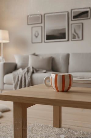 Mithra Life El Yapımı Seramik Turuncu Çizgili 400 Ml Çay Kahve Mug Kupası Mit1323