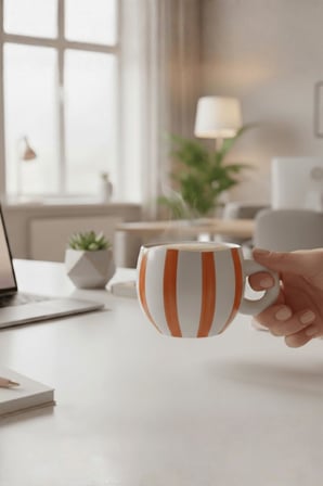 Mithra Life El Yapımı Seramik Turuncu Çizgili 400 Ml Çay Kahve Mug Kupası Mit1323