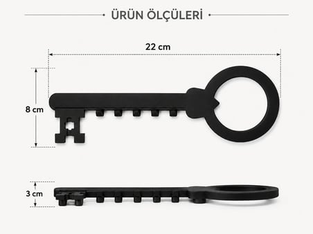 Lexroo Anahtar Tasarımlı Duvar Askılığı, 22x8 cm, Siyah