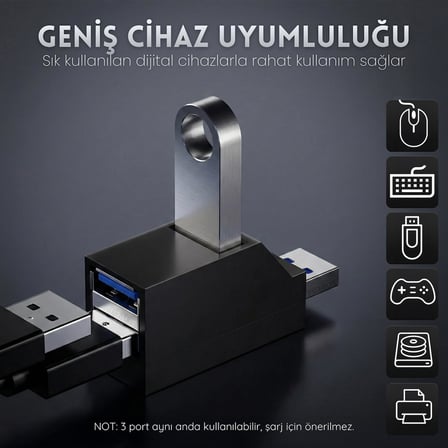Furalis USB Çoklayıcı Hub 3 Port Switch - 1x USB 3.0 + 2x USB 2.0 - Siyah