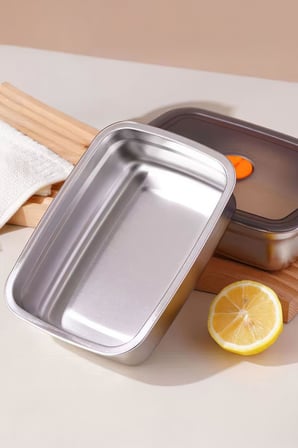 2 Adet Çelik 850 ml Yemek Meyve Et Buzdolabı Beslenme Saklama Kabı mt219