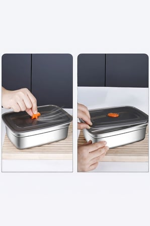2 Adet Çelik 850 ml Yemek Meyve Et Buzdolabı Beslenme Saklama Kabı mt219