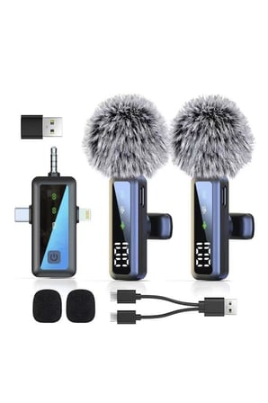 Torima Yaka Mikrofonu Type-C Lightning Aux 2 Adet 3IN1 Kablosuz Mikrofon H68 Siyah