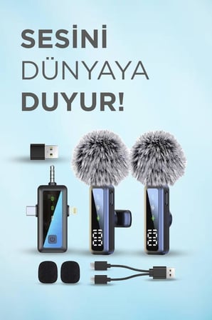Torima Yaka Mikrofonu Type-C Lightning Aux 2 Adet 3IN1 Kablosuz Mikrofon H68 Siyah