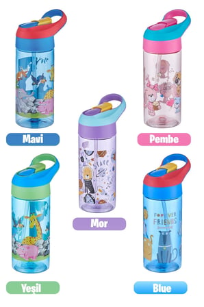 Lexroo Vagonlife FiftyFifty 500ml Tritan Kalın Pipetli Çocuk Okul Su Matarası Mavi