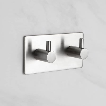DELTAHOME Paslanmaz Çelik 2 Topuzlu Bornoz Askısı Havluluk XL Askılık inox - Kendinden yapışkanlı