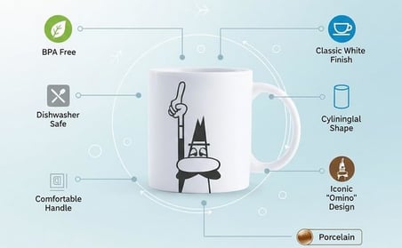 Bialetti - Kupa - Mug - 250mL - Bialetti İkonik Bıyıklı Adam Desenli - Porselen