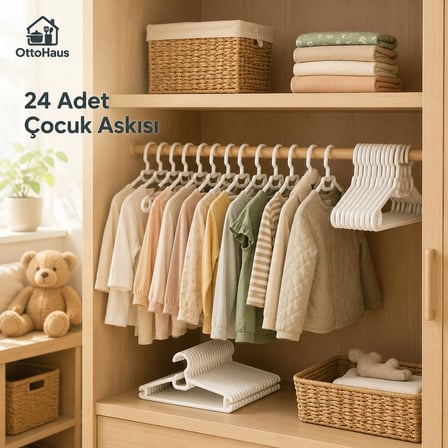 OttoHaus 24 Adet Çocuk Askısı, Beyaz Plastik Elbise Askısı