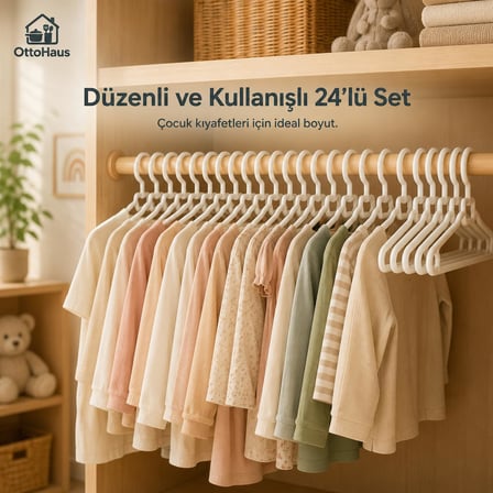 OttoHaus 24 Adet Çocuk Askısı, Beyaz Plastik Elbise Askısı