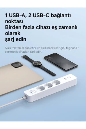 Xiaomi 20W Power Strip 3’lü Priz - 2× USB-C + 1× USB-A Hızlı Şarj (Xiaomi Türkiye Garantili)