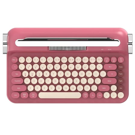 Coverzone Kablosuz Bluetooth ve 2.4G Çift Modlu Retro Daktilo Tasarımlı Klavye - Kırmızı)