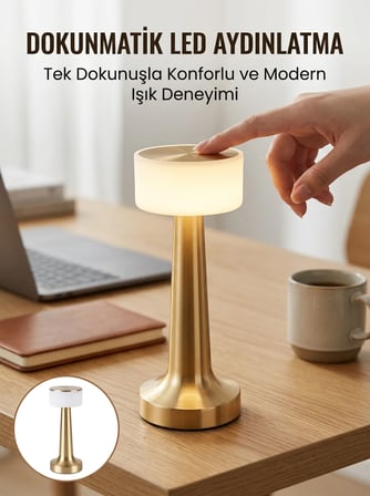 Lexroo Kablosuz Renkli Masa ve Gece Lambası Altın Rengi Dokunmatik Led Lamba Yeni Nesil