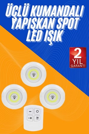 Lexroo Dolap Işığı Mutfak Rafı Işığı Uzaktan Kumandalı 3 Lü Spot Led Lamba