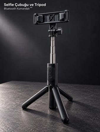 Lexroo Yatay ve Dikey Çekime Uygun Döner Başlıklı Katlanabilir Selfie Çubuğu