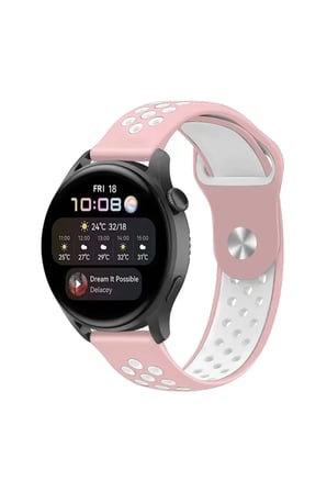 Lexroo Watch 22mm Uyumlu Spor Delikli Kordon - Pembe-Beyaz