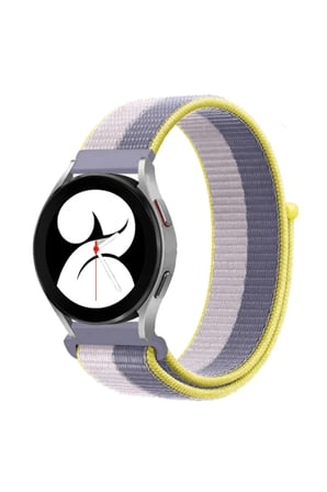 Lexroo Samsung Galaxy Watch 4 Hasırlı Cırtcırtlı Kordon - Gri-Beyaz